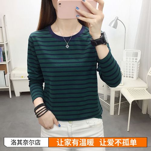 大碼寬松長(zhǎng)袖t恤女裝中老年媽媽條紋打底衫早秋裝洋氣上衣服批發(fā)